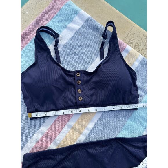 NWOT, Brand Unknown, Navy Ribbed High-wasted Bikini Set, Sz L - Picture 4 of 11